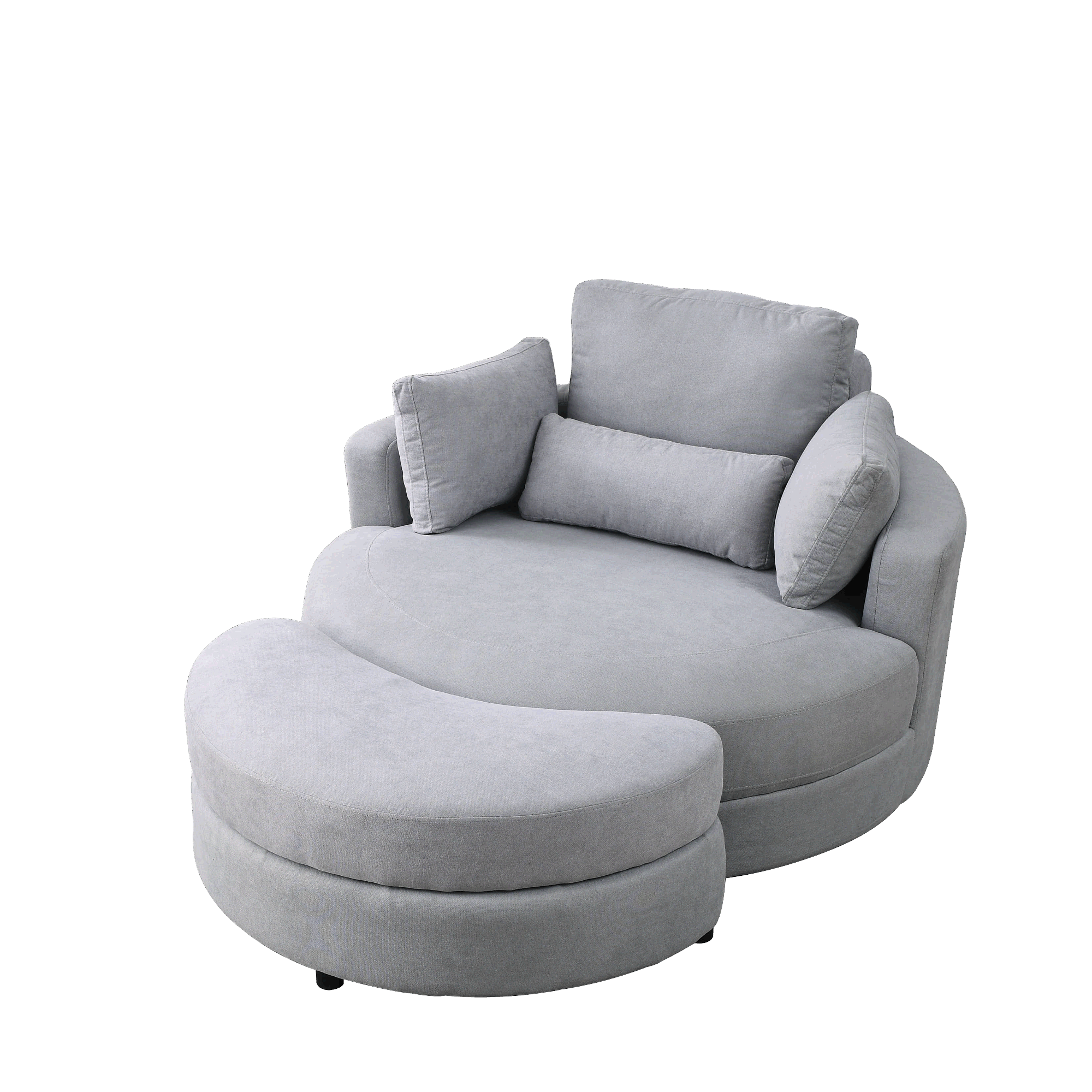 [Video] Welike Swivel Accent Barrel Modern Grey Sofa Lounge Club Big Round Chair with Storage Ottoman Linen Fabric for Living Room Hotel with Pillows