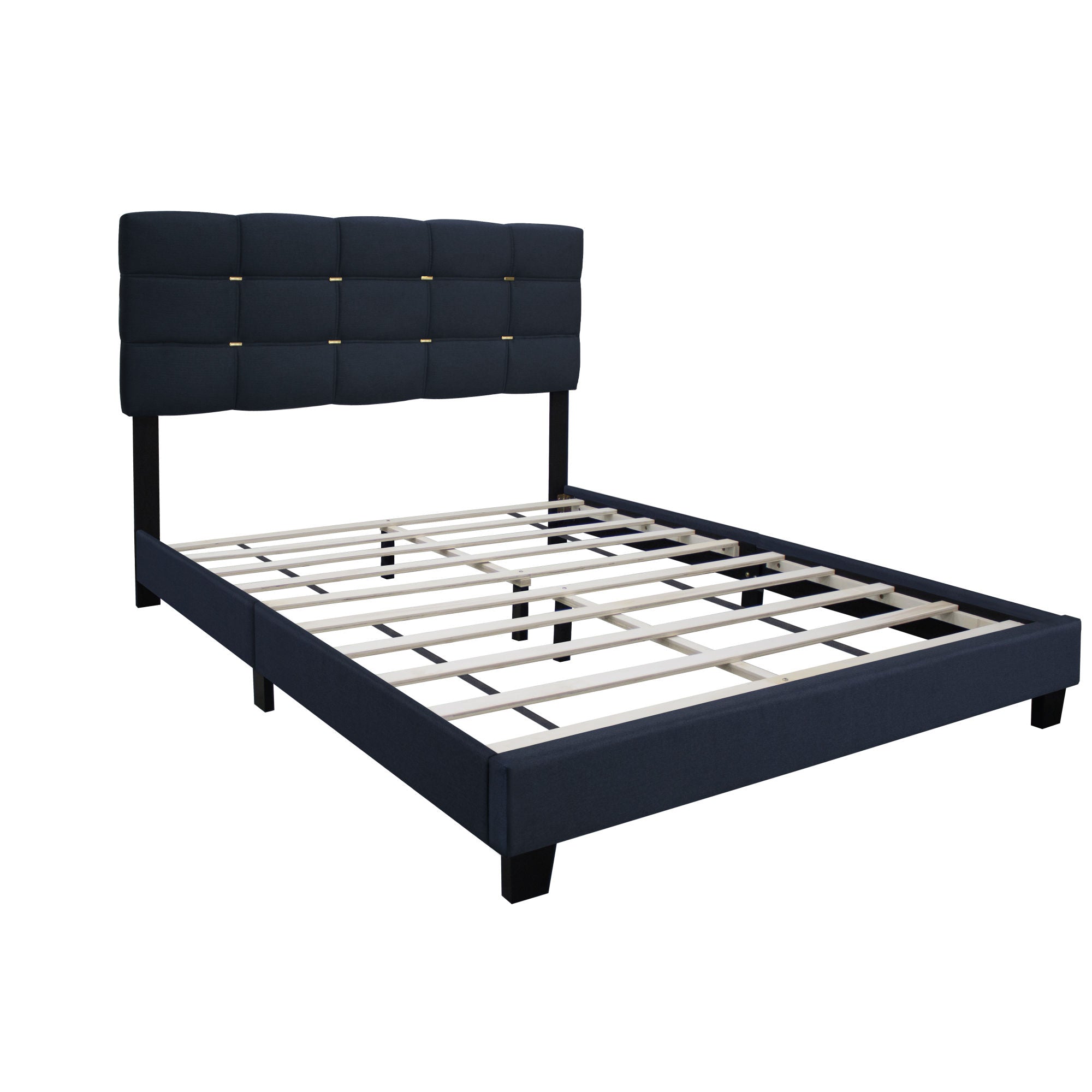 THE BLACK SERIES QUEEN SIZE ADJUSTABLE UPHOLSTERED BED FRAME WITH GOLD ACCENTS ON THE HEADBOARD HAS AN ELEGANT LOOK AND REQUIRES NO SPRINGS!