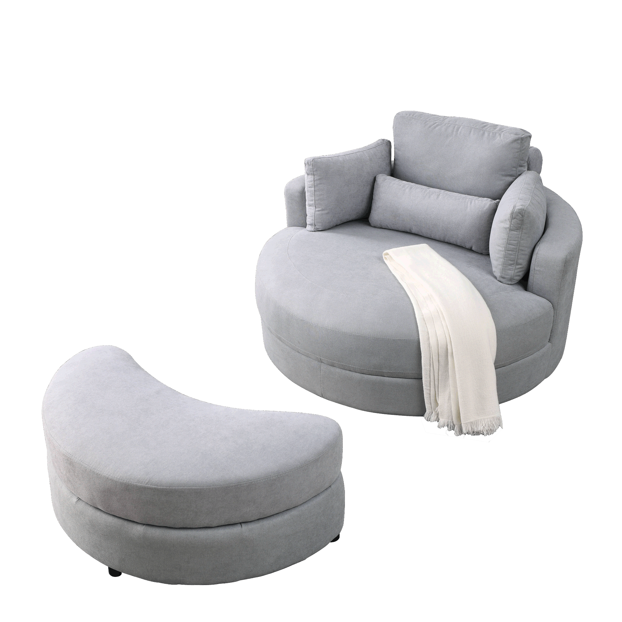 [Video] Welike Swivel Accent Barrel Modern Grey Sofa Lounge Club Big Round Chair with Storage Ottoman Linen Fabric for Living Room Hotel with Pillows