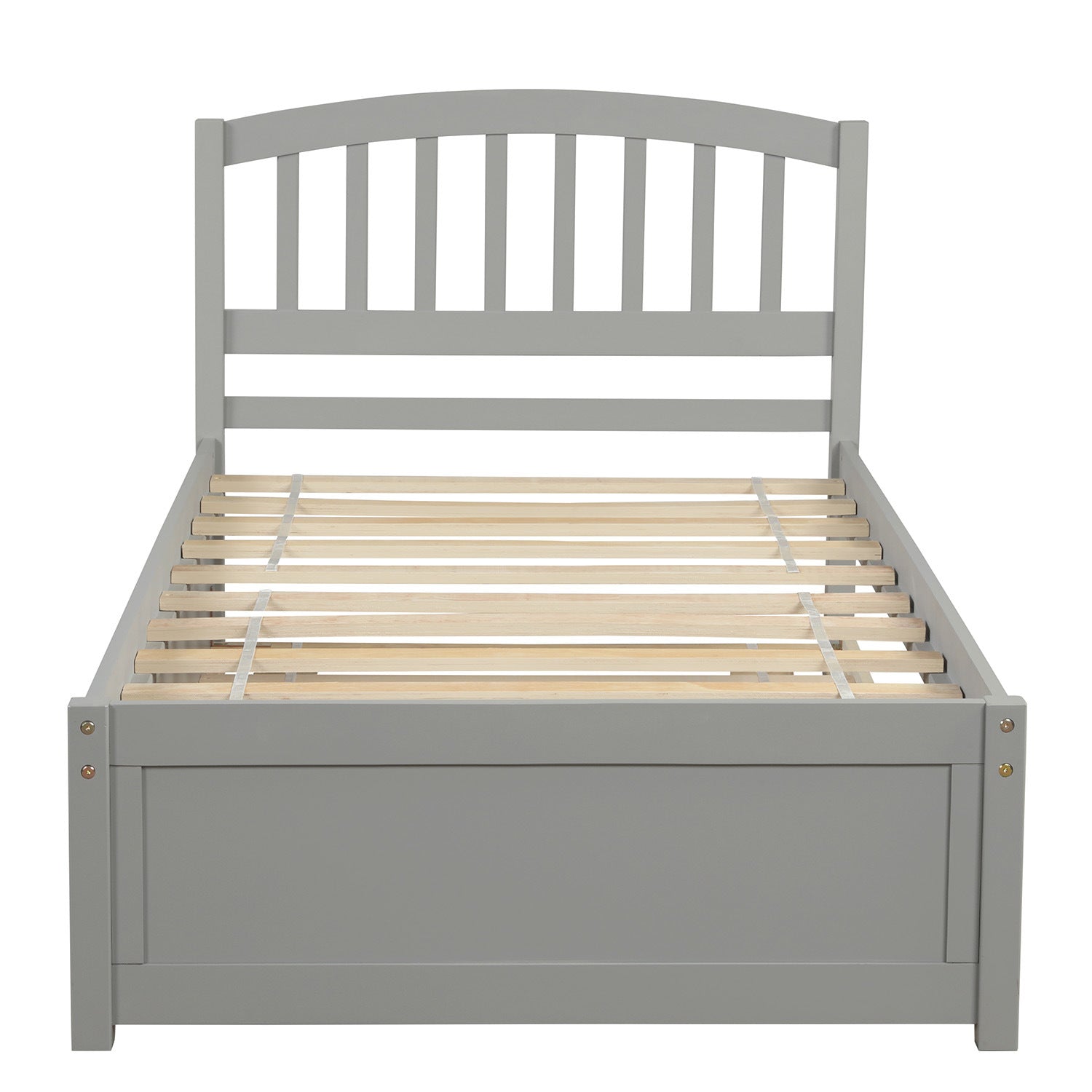 Twin size Platform Bed Wood Bed Frame with Trundle; Gray