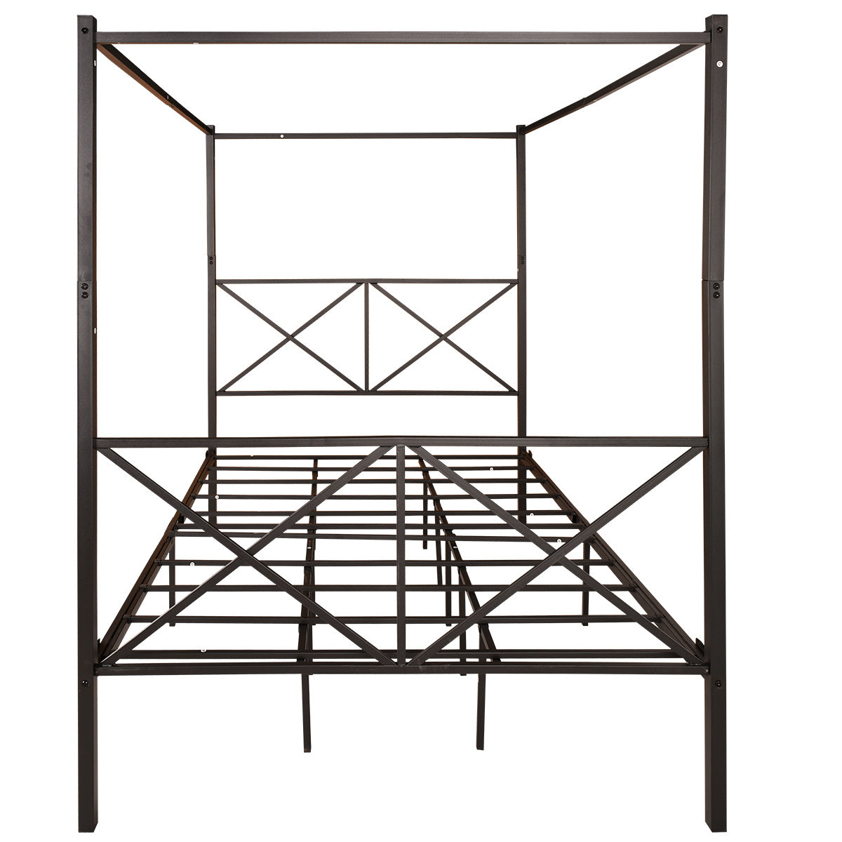 Metal Canopy Bed Frame; Platform Bed Frame Queen with X Shaped Frame Queen Black