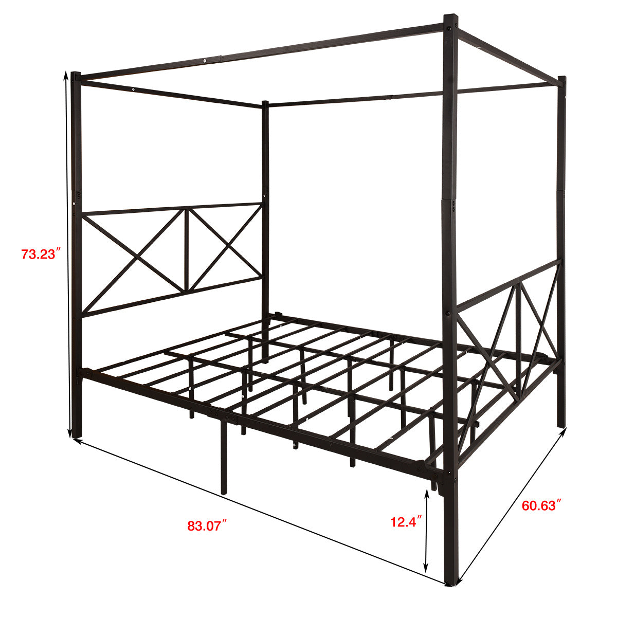 Metal Canopy Bed Frame; Platform Bed Frame Queen with X Shaped Frame Queen Black