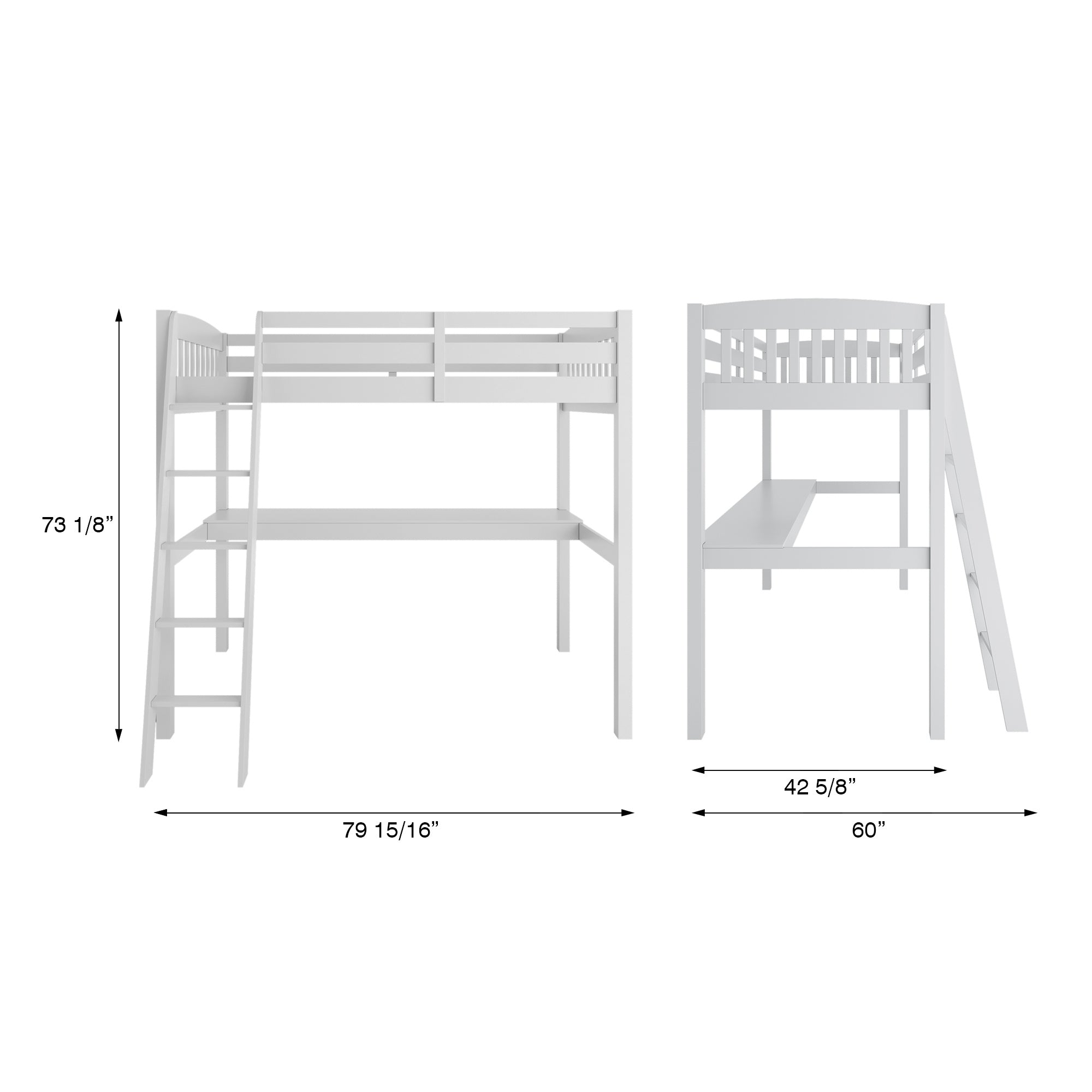 Everest White High Loft Bed with Desk and Storage, Heavy Duty Solid Wood Twin Size Loft Bed Frame with Stairs for Kids and Toddlers, No Box Spring Needed