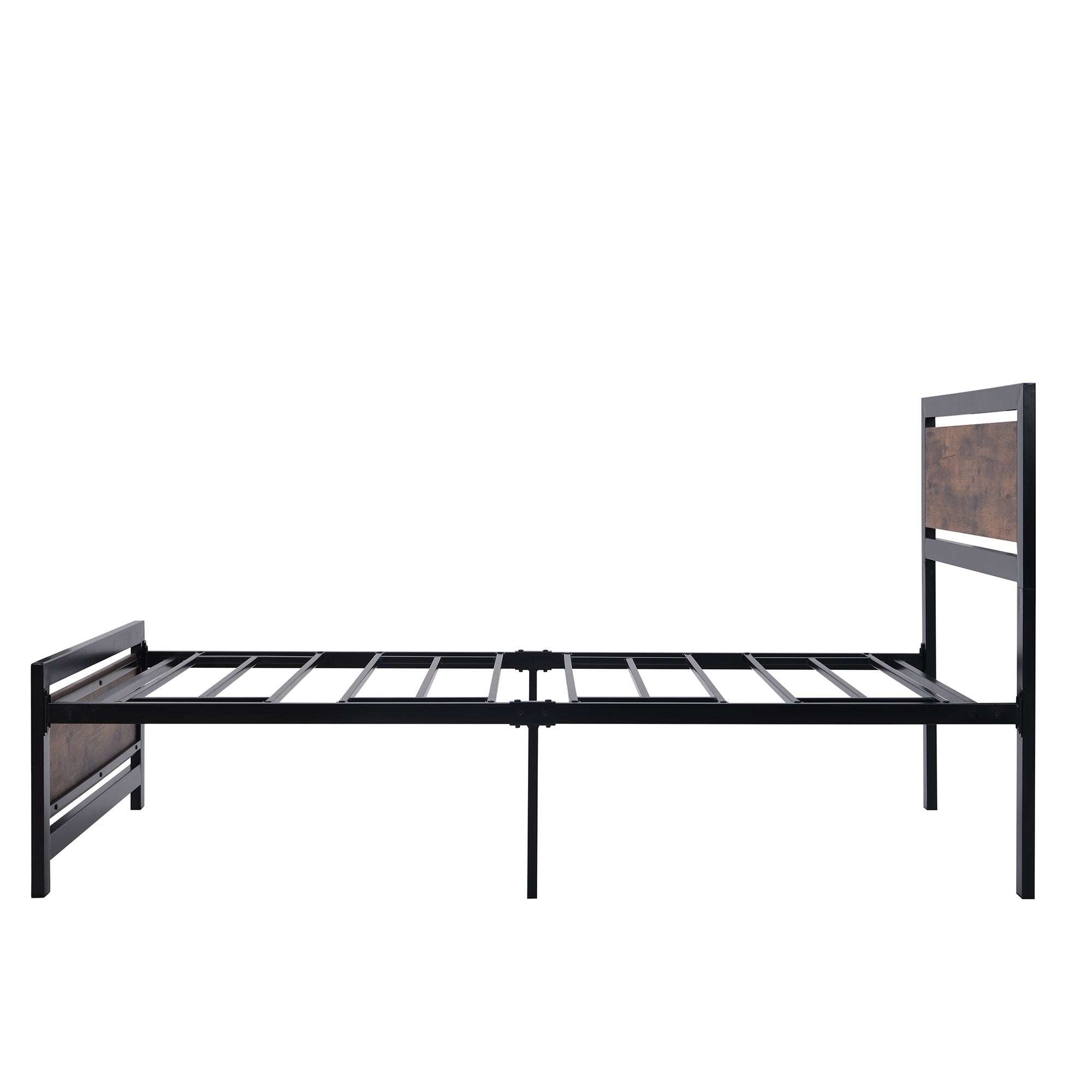 Metal and Wood Bed Frame with Headboard and Footboard ; Twin Size Platform Bed ; Easy to Assemble(BLACK)