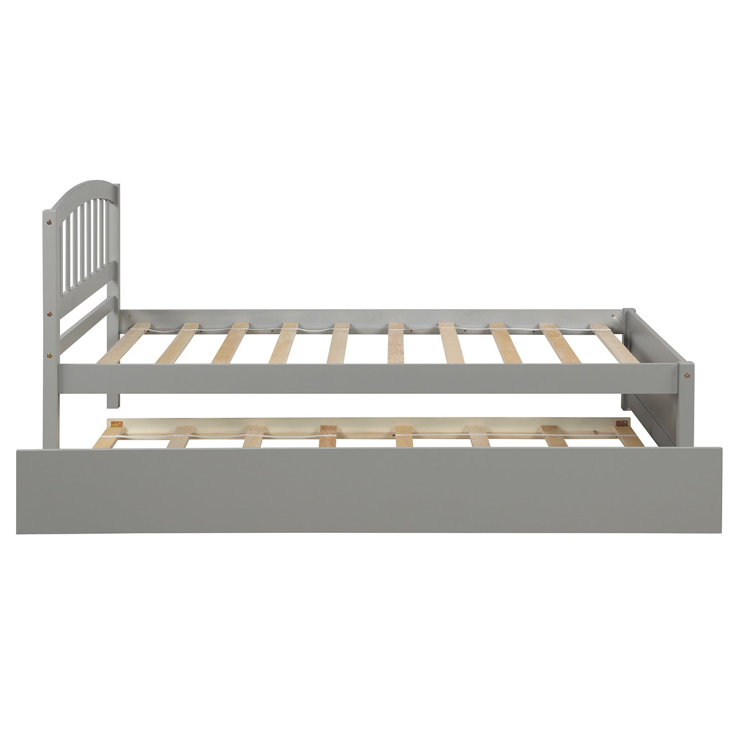 Twin size Platform Bed Wood Bed Frame with Trundle; Gray