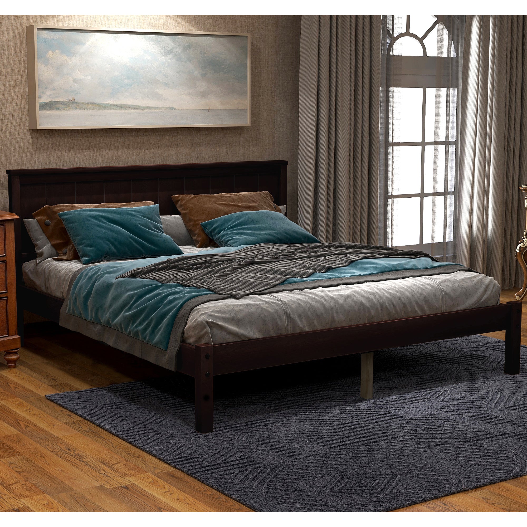 Platform Bed Frame with Headboard ; Wood Slat Support ; No Box Spring Needed ; Full; Espresso