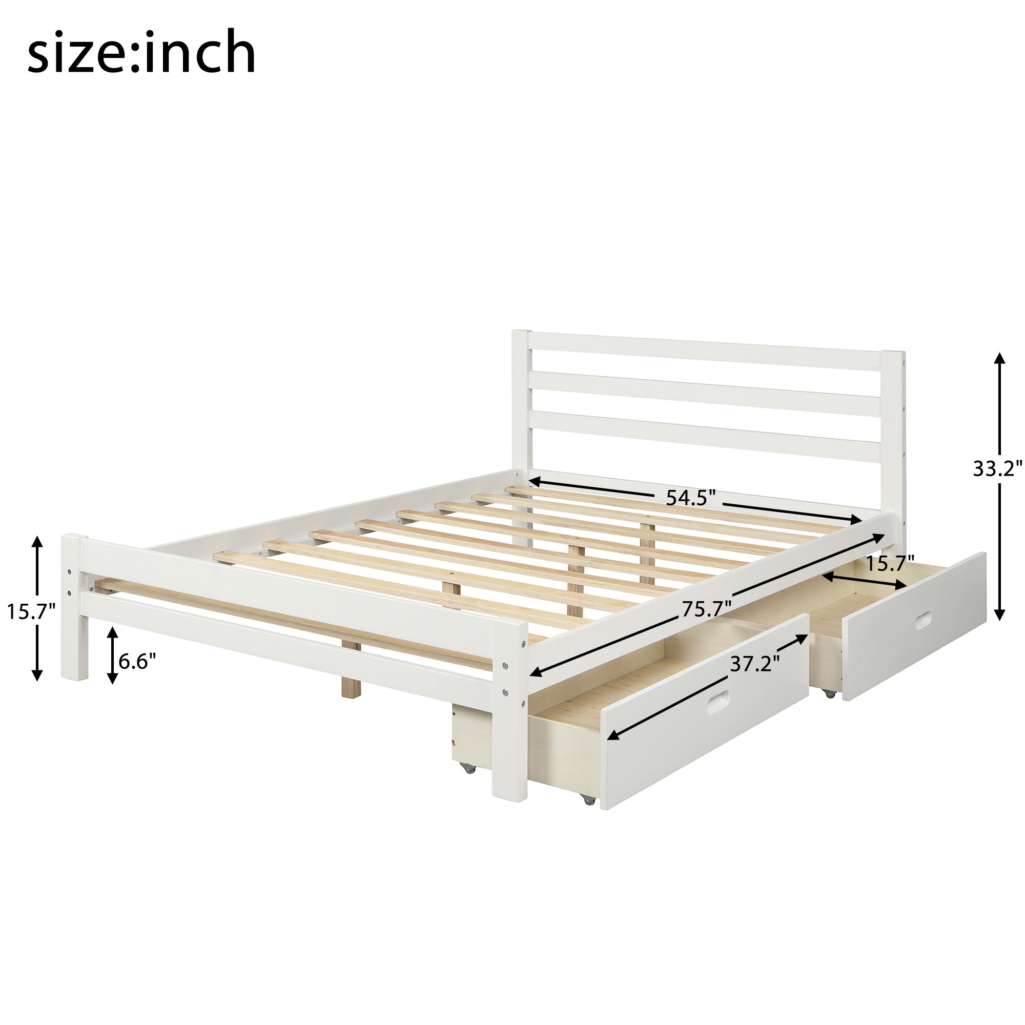 Full Size Bed Frame with Storage; Bed Frame with Drawers Full Size; 500lb Heavy Duty Solid Wood Platform Bed with Headboard/Wood Slat Support/No Box Spring Needed