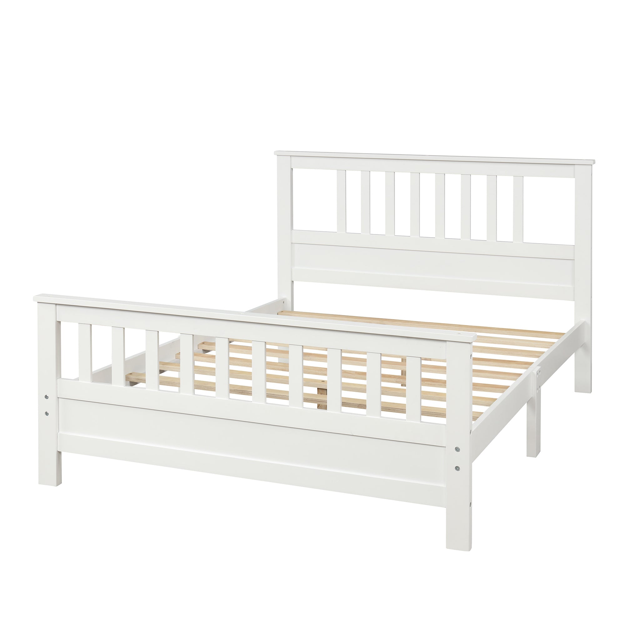 Full Platform Bed; Wood Platform Bed Frame with Headboard and Footboard; Easy Assembly; White RT