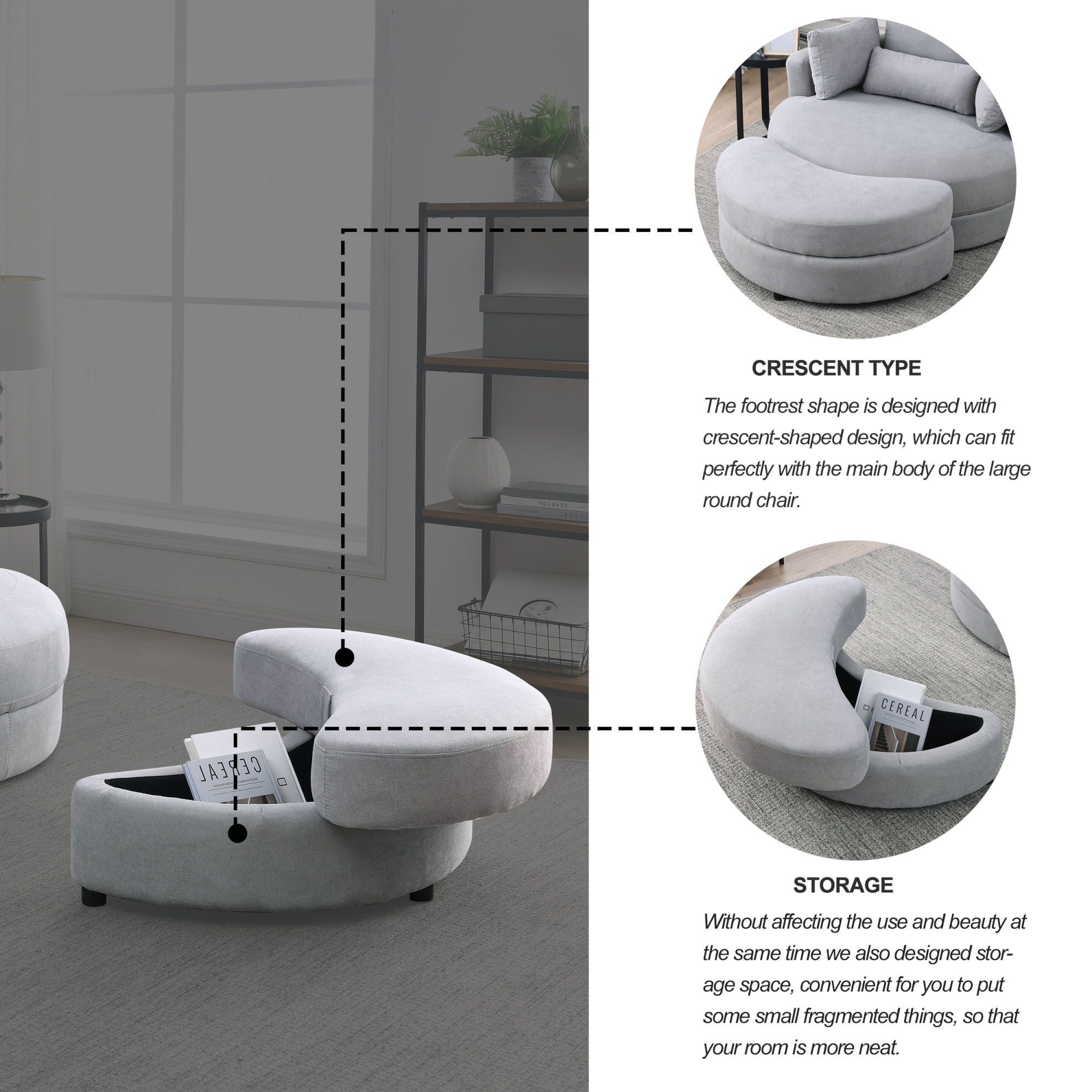 [Video] Welike Swivel Accent Barrel Modern Grey Sofa Lounge Club Big Round Chair with Storage Ottoman Linen Fabric for Living Room Hotel with Pillows