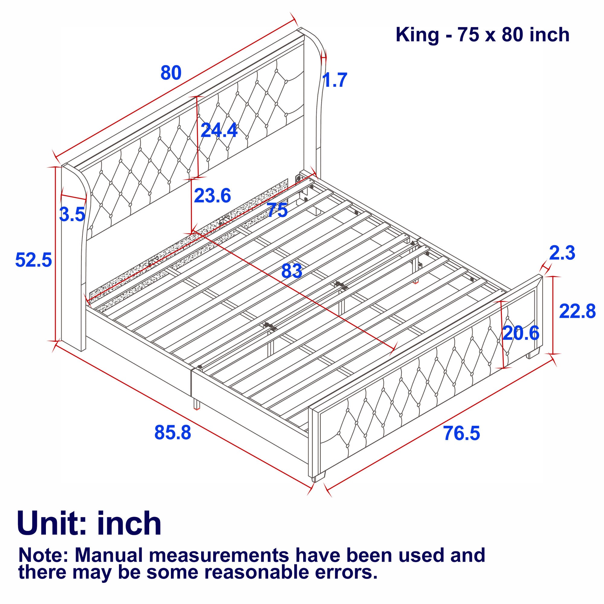 King Platform Bed Frame With High headboard, Velvet Upholstered Bed with Deep Tufted Buttons, Adjustable Colorful LED Light Decorative Headboard, Wide Wingbacks, GREY