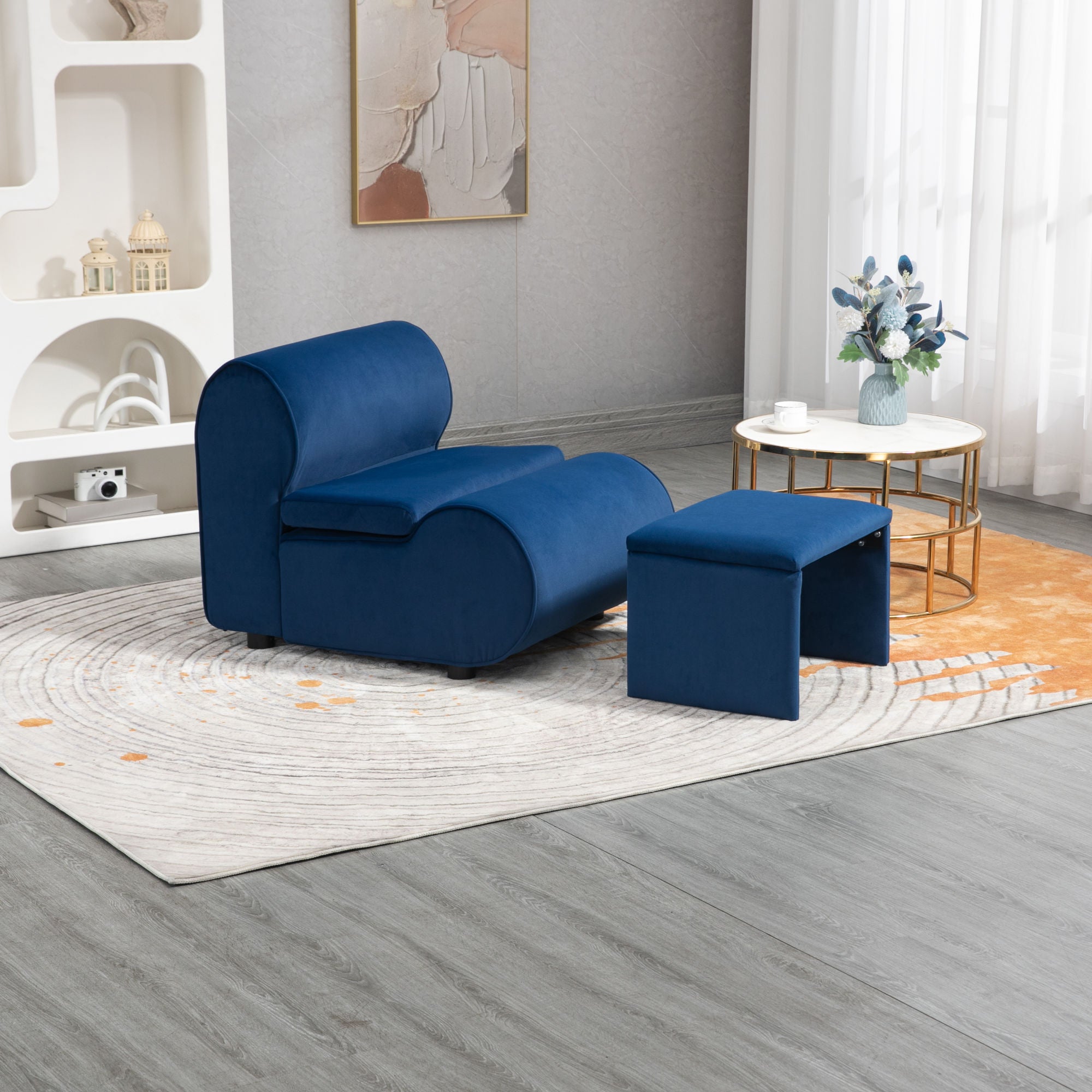 House hold Accent Chair with Ottoman, Cushioned deep seat no armrest accent single lazy chair for Living Room