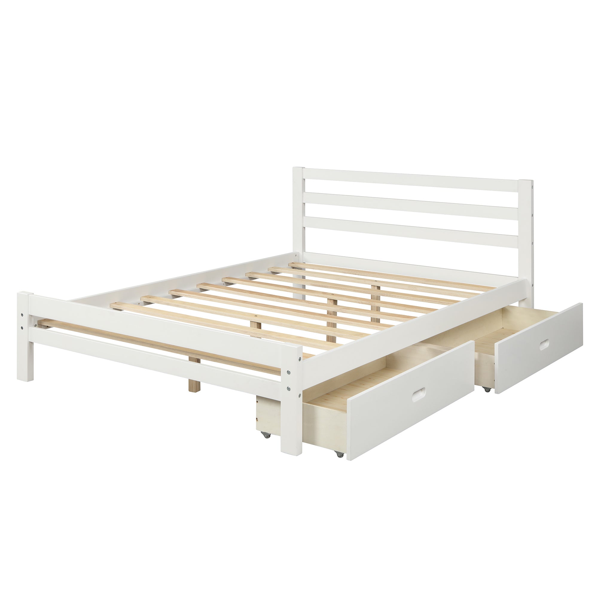 Full Size Bed Frame with Storage; Bed Frame with Drawers Full Size; 500lb Heavy Duty Solid Wood Platform Bed with Headboard/Wood Slat Support/No Box Spring Needed