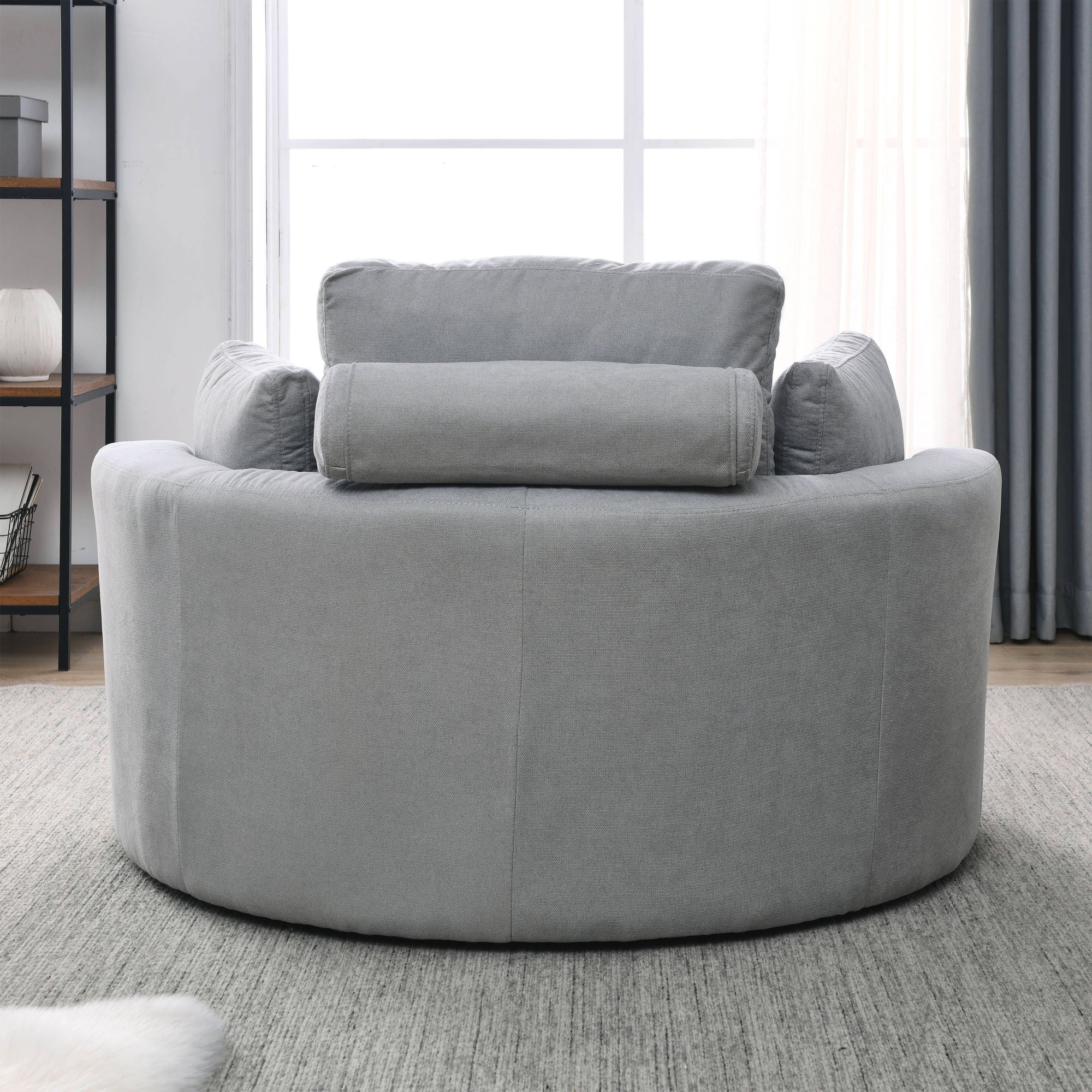 [Video] Welike Swivel Accent Barrel Modern Grey Sofa Lounge Club Big Round Chair with Storage Ottoman Linen Fabric for Living Room Hotel with Pillows