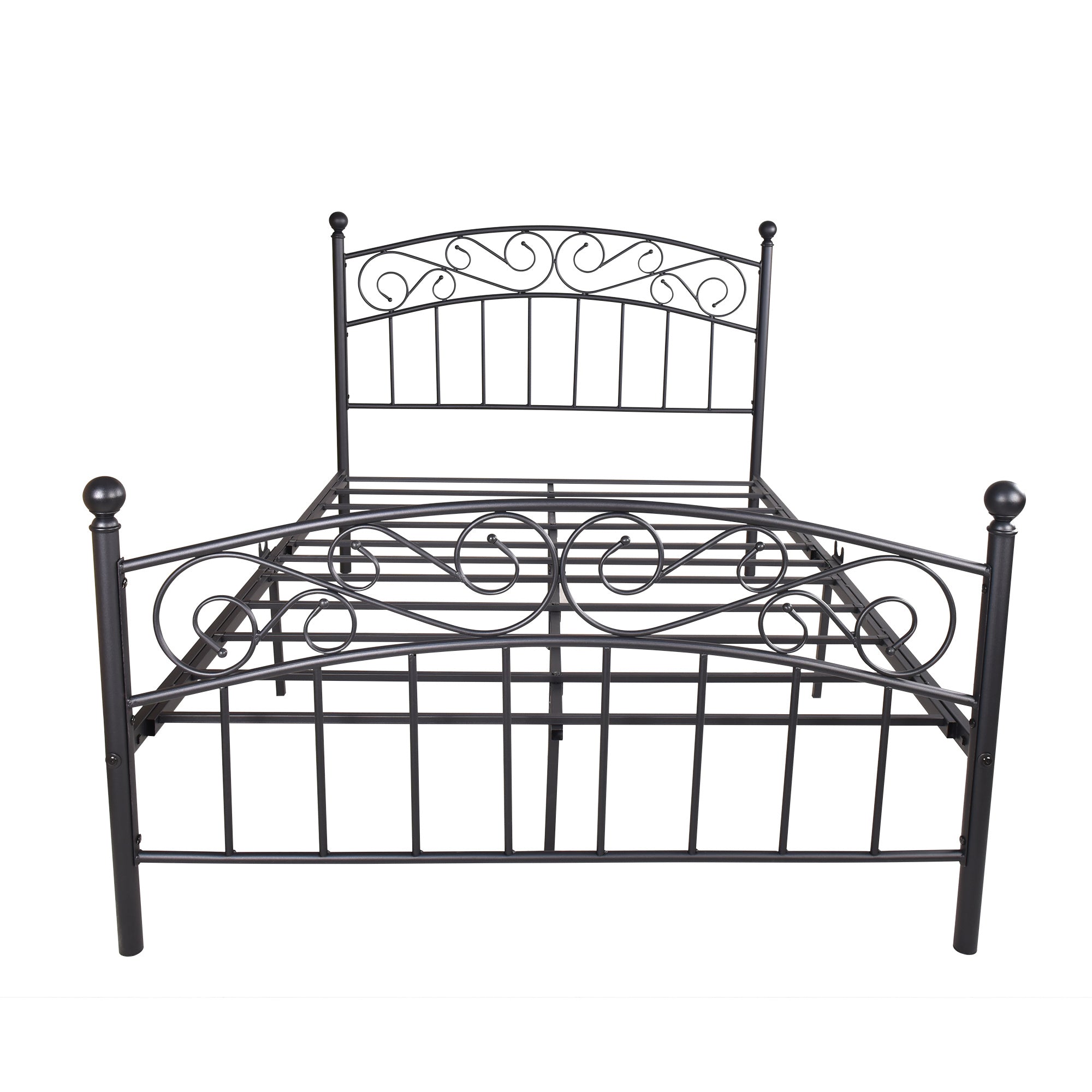 Metal bed frame platform mattress foundation with headboard and footrest; heavy duty and quick assembly; Full black