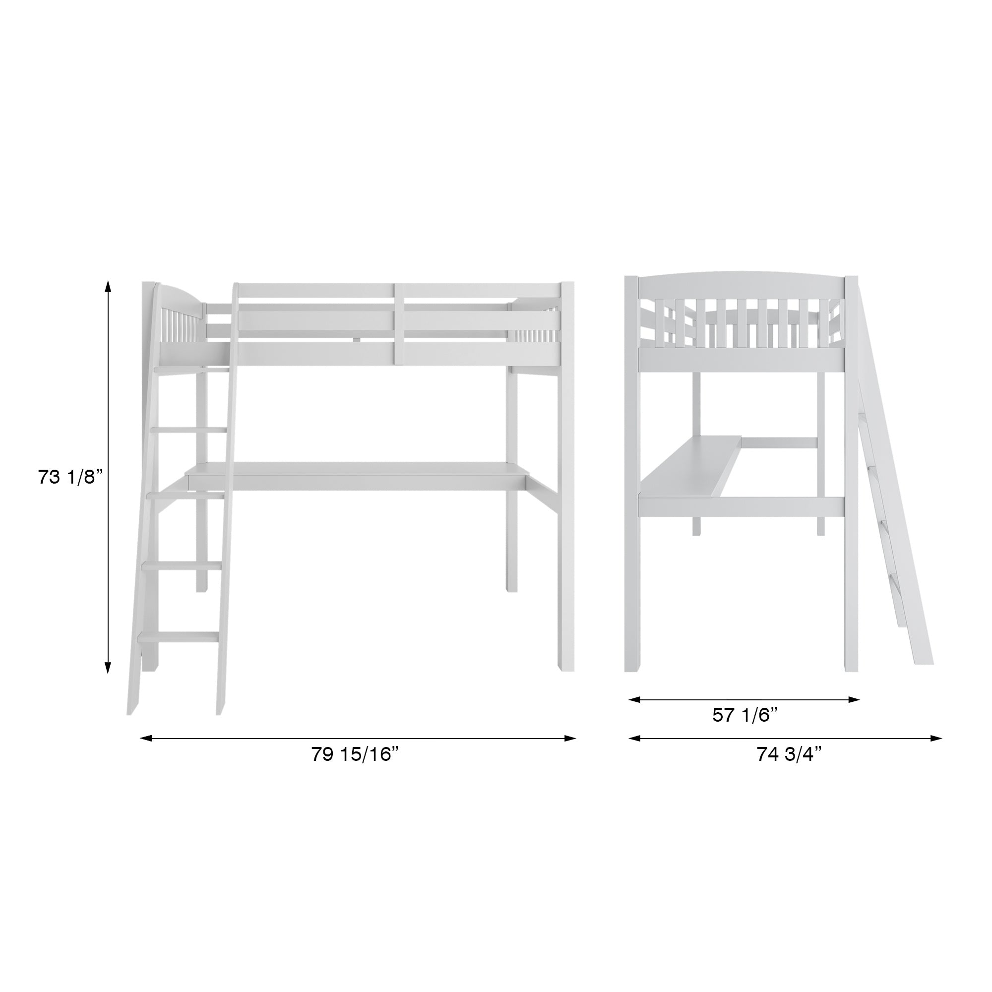 Everest White High Loft Bed with Desk and Storage, Heavy Duty Solid Wood Full Size Loft Bed Frame with Stairs for Kids and Toddlers, No Box Spring Needed