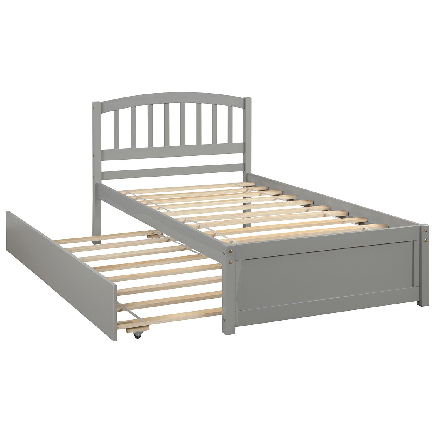 Twin size Platform Bed Wood Bed Frame with Trundle; Gray