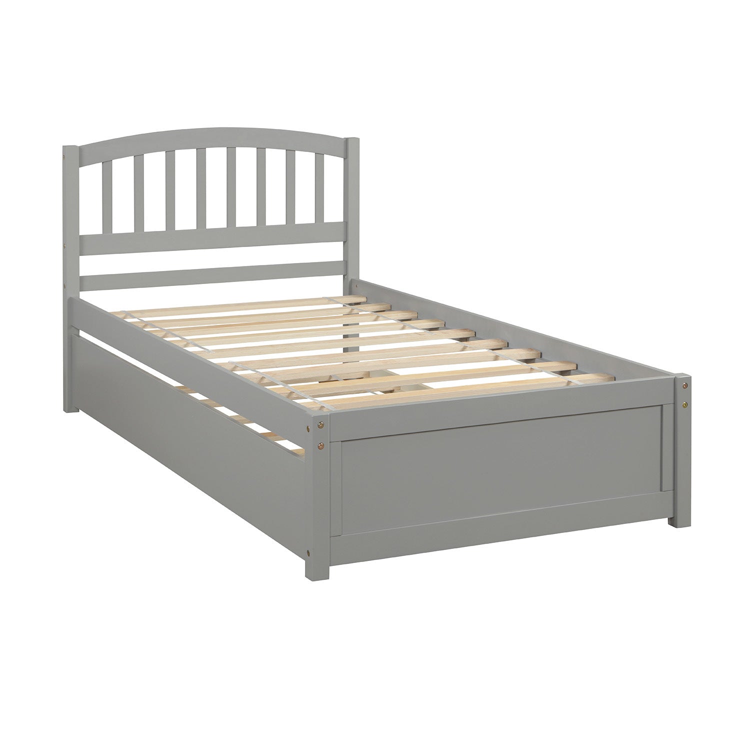 Twin size Platform Bed Wood Bed Frame with Trundle; Gray