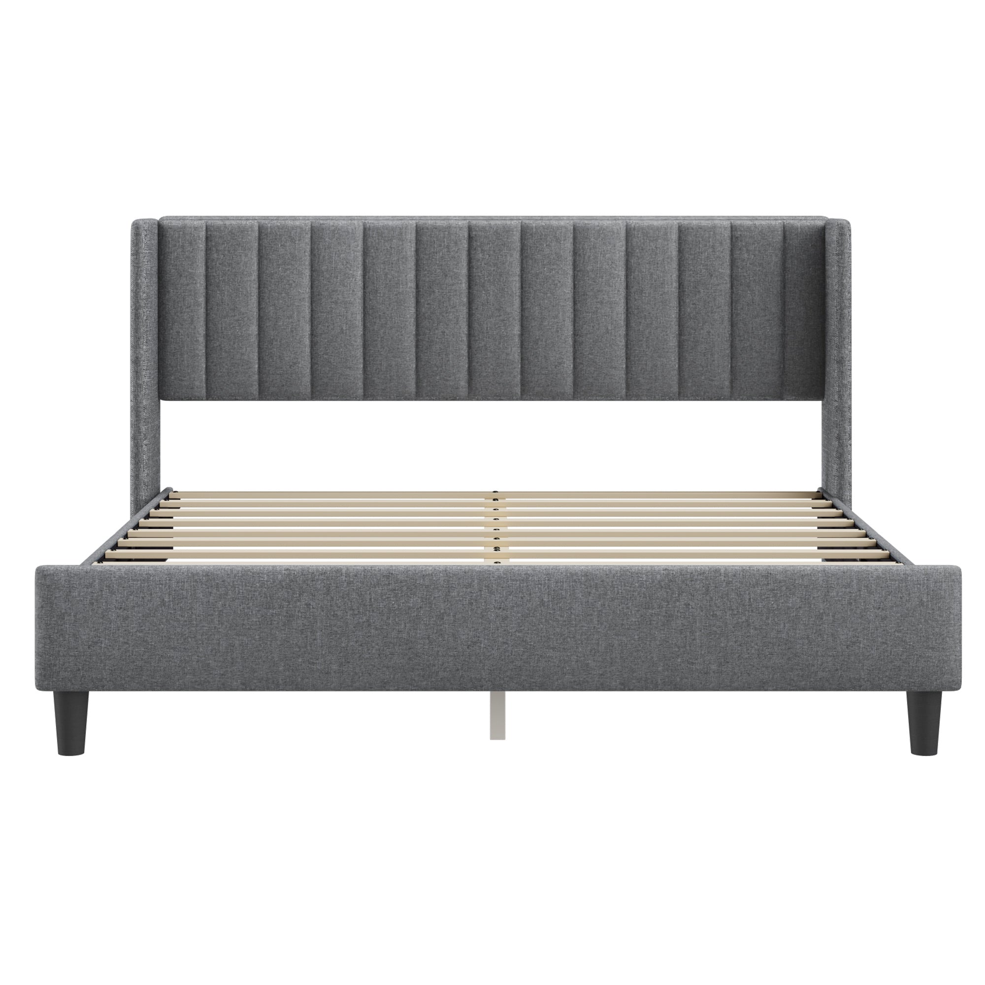 King size Upholstered Platform Bed Frame with Headboard, Mattress Foundation, Wood Slat Support, Quiet, no Box Spring Needed, Easy to Assemble Light Grey